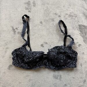 VTG Parfait Bra Womens 32F Floral Lace‎ Mesh Embroidered Underwire Lingerie Bow